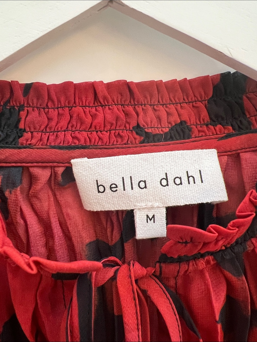 Bella Dahl Red & Black Pleated Tie-Neck Blouse - Picture 2 of 4